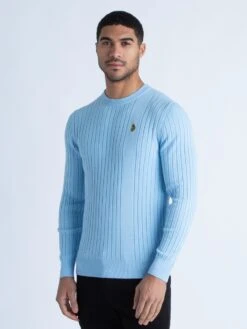 SPARE RIB KNITTED CREW NECK JUMPER -Deals Simple Men Wear Store M710650 SKY BLUE 2
