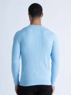 SPARE RIB KNITTED CREW NECK JUMPER -Deals Simple Men Wear Store M710650 SKY BLUE 3