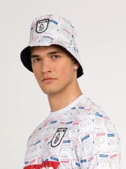 FUN STOPS REVERSIBLE BUCKET HAT -Deals Simple Men Wear Store M721257 WHITE MIX SIDE 2