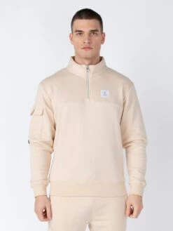 DAVAO ZIP NECK SWEAT -Deals Simple Men Wear Store M750367 ECRU 1